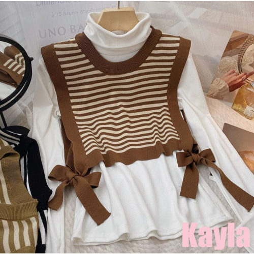 預購?免運? 條紋側綁帶針織馬甲背心 A1255 #Kayla.girl #少女愷拉
