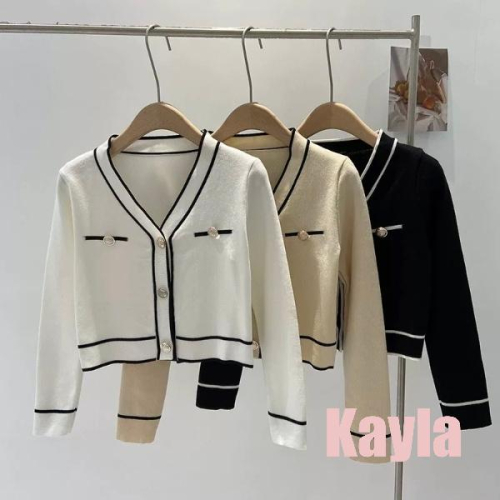 預購?免運? 小香風金屬扣V領短款上衣外套 A1258 #Kayla.girl #少女愷拉