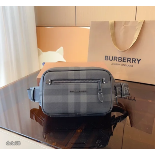 【Burberry】巴寶莉2023新款灰色格紋胸包腰包休閒男士斜挎包手機包小方包運動逛街生日情人節聖誕禮物出門必備百搭