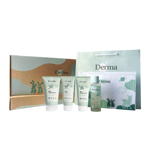 【Derma】寵愛寶寶新生禮(沐浴露150ml+護膚霜100ml+萬用膏100ml+浴油150ml)/敏感肌/無添加