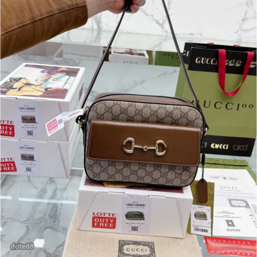 【GUCCI】古馳GG1955Horsebit 馬銜扣復古老花帆布拼皮相機包斜挎單肩包男女同款經典老印花大容量多功能