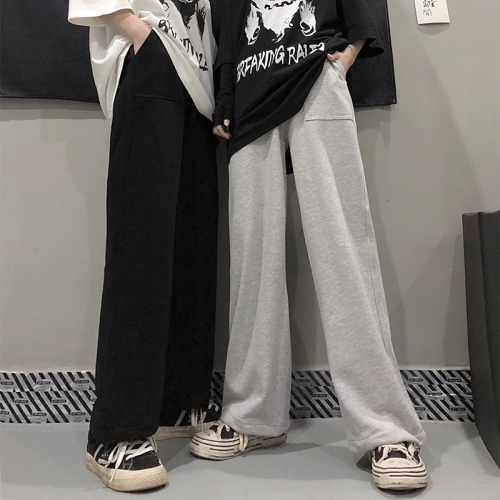 ins超火休閑運動褲女春秋高腰顯瘦直筒寬松墜感闊腿褲子