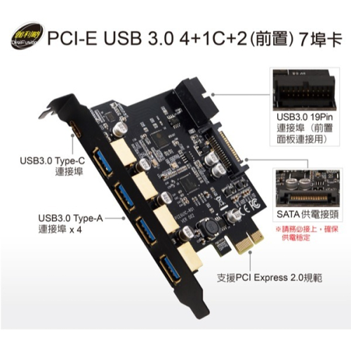 伽利略 PCI-E USB3.0 4+1C+2(前置) 7埠卡 (PTU314C)