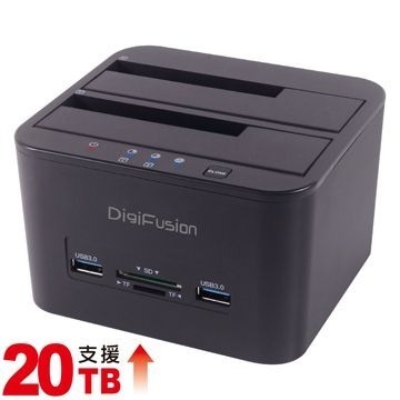 伽利略 USB3.1 Gen1 2.5＂/3.5＂雙SATA SSD硬碟拷貝機+HUB+讀卡機 （CRU-015）