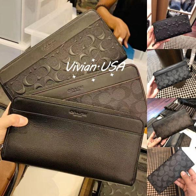 vivian美國代購✨正品 coach 男士浮雕C紋長款錢包 長夾 多卡位皮夾 防刮皮包 長皮夾 F74597 F749