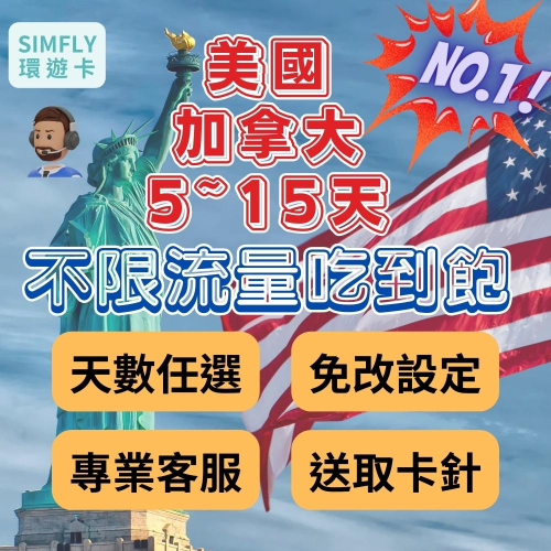 ?【24H寄出】 5~15天 美國 加拿大 紐約 洛杉磯 上網卡 可充值 夏威夷 不限量吃到飽（環遊卡)