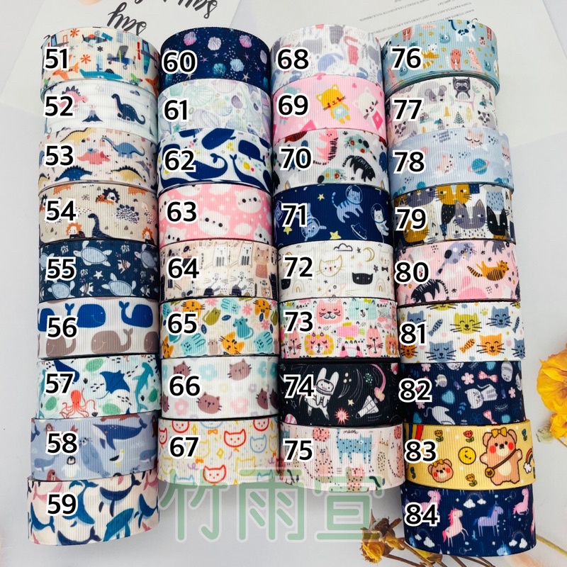 25mm螺紋緞帶 貓咪 動物 海洋 兔子 緞帶 髮飾緞帶 卡通緞帶 髮飾材料 禮物緞帶 羅紋緞帶
