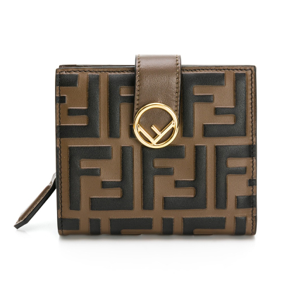 【FENDI 芬迪】 FENDI 老花前釦後拉短夾 (棕) __DVSHOP 保證正貨 台灣現貨不用等