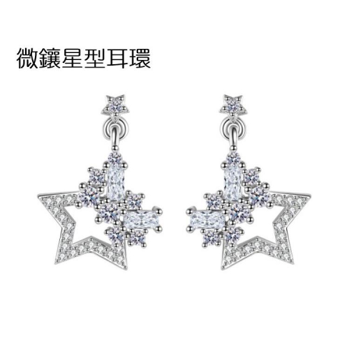 B671．微鑲星型耳環 韓版時尚氣質鑲鑽耳飾 韓版銀飾 首飾配件飾品防過敏不褪色 抗敏耳針 水鑽耳環
