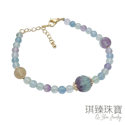 【琪臻珠寶】 天然多彩螢石圓珠手鍊(特製設計款 彩虹螢石 隨機出貨)