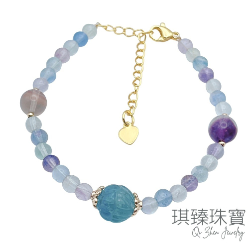 【琪臻珠寶】 天然多彩螢石圓珠手鍊(七彩螢石 特製設計款 隨機出貨)