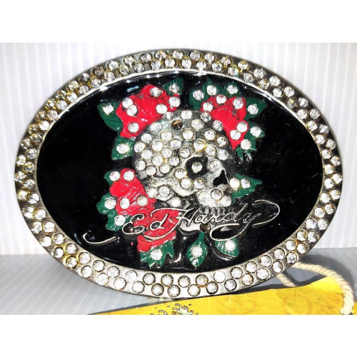 賠售【美國Levis專賣】優惠ED HARDY 巨型彩鑽 玫瑰骷髏 華麗密鑽 金屬黑盾 超閃水鑽 皮帶頭 可搭配釦式皮帶