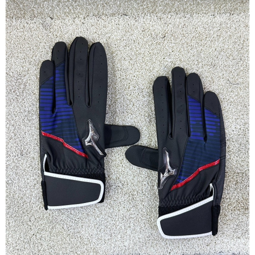 = 威勝 運動用品 = Mizuno 打擊手套(雙) 黑x寶藍 1ETEA46596