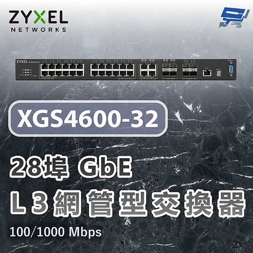 昌運監視器 ZYXEL 合勤 XGS4600-32 28埠GbE L3網管型交換器4埠SFP+ 100/1000Mbp