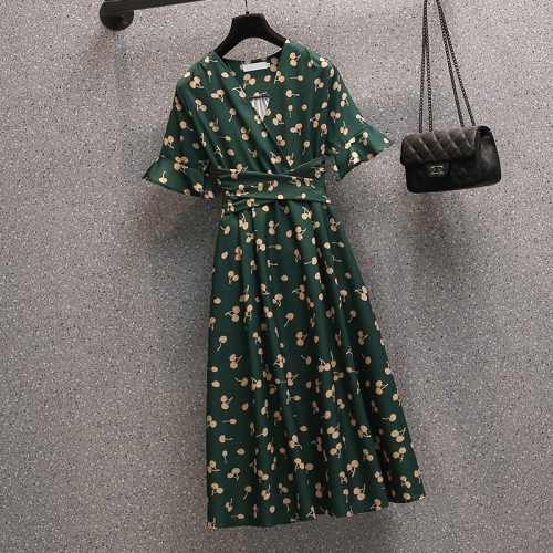 品牌折扣店商場專櫃撤櫃女裝尾貨清倉夏裝桔梗遮肉減齡短袖連衣裙