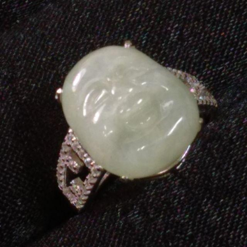 ?有福相伴?天然緬甸玉A貨翡翠-白冰 小佛公 鑲925銀 戒指 現貨特惠【92jade 遇見善緣】