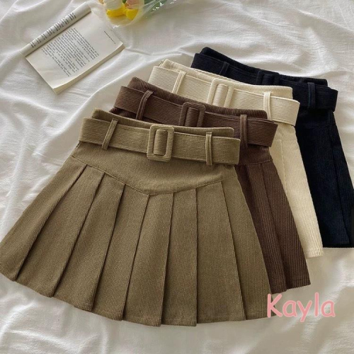 預購?免運? 燈芯絨高腰百褶短裙自帶安全褲 A1277 #Kayla.girl #少女愷拉