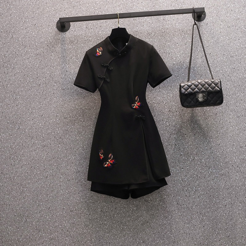 品牌折扣店商場專櫃撤櫃女裝尾貨清倉夏裝遮肉復古短袖旗袍連衣裙
