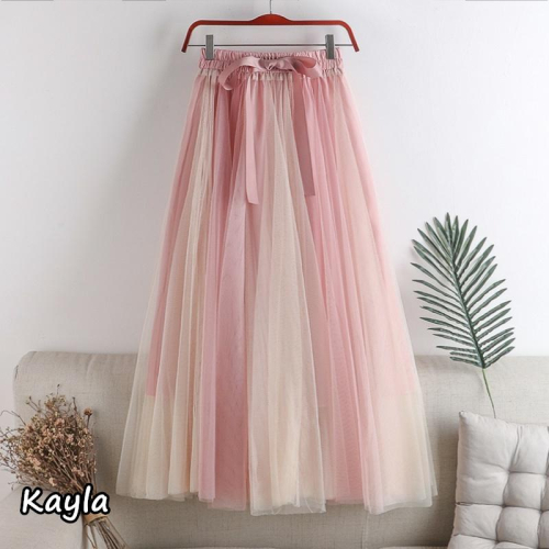 現貨+預購?免運?撞色網紗蝴蝶結澎澎長裙 A0837 #Kayla.girl #少女愷拉