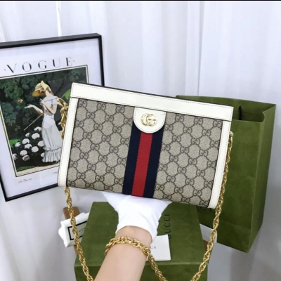 二手99新GUCCI古馳22春夏新款Ophidia女士小號米色老花帆布斜跨單肩包