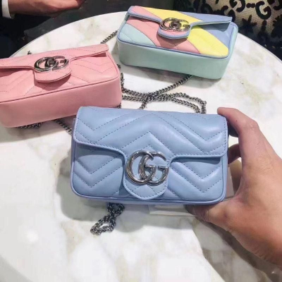 二手99 Gucci 古奇女包super mini marmont 鏈條包單肩斜挎包夏天色