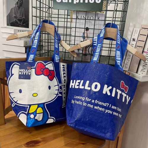 ￼正品 藍色Kitty折疊可愛卡通防水 單肩收納袋 外出百搭 購物袋 手提袋