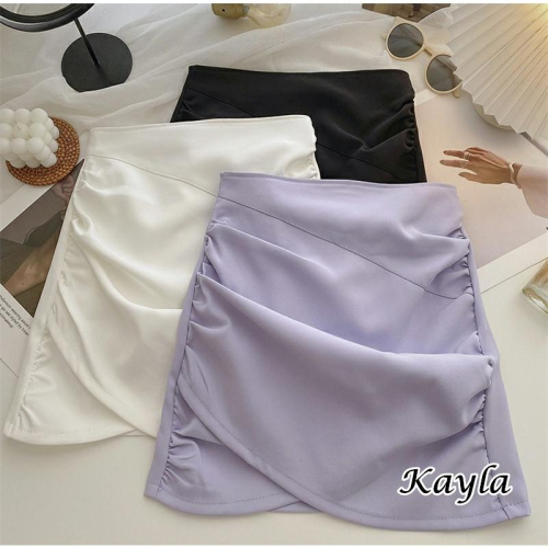 現貨⚡免運⚡絕版下殺? 氣質素面褶皺A字包臀褲裙 A0572 #Kayla.girl #少女愷拉