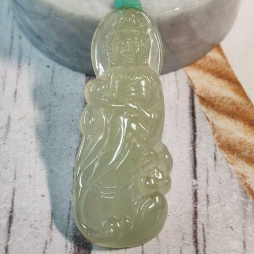 ?大慈大悲?天然緬甸玉 A貨翡翠-冰晴 精雕 如意 觀音/站觀音 現貨實拍優惠特價【92jade 遇見善緣】