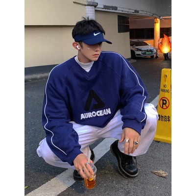 『癮品流行』美式oversize 潮牌長袖衫 街頭運動風 潮流圓領 寬鬆長袖 休閒上衣 簡約套頭上衣