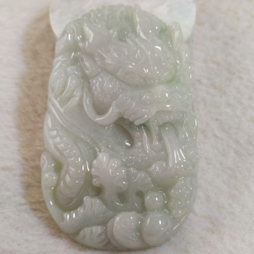?龍行天下?天然緬甸玉 A貨翡翠-淡底色 厚莊大件 精工雕琢 龍牌【92jade 遇見善緣】現貨特惠
