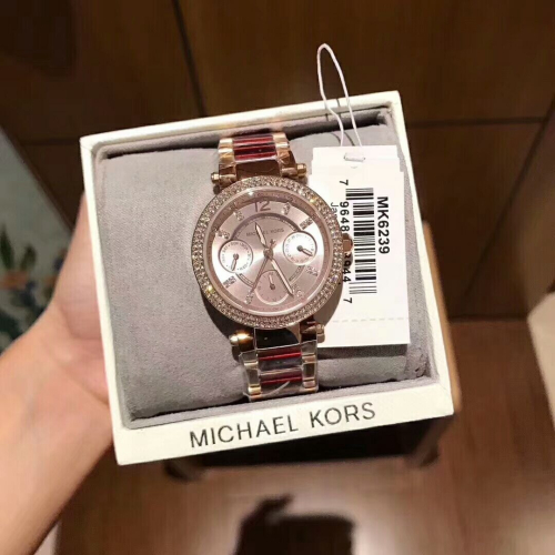 MICHAEL KORS手錶 時尚休閒女錶 酒紅色MK手錶 小直徑簡約時尚鑲鑽石英錶 MK6239