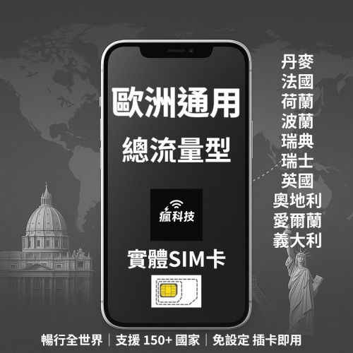 瘋科技【全球旅遊上網wifi租借 / esim / 實體sim卡】歐洲10國上網 實體SIM卡 愛爾蘭 義大利