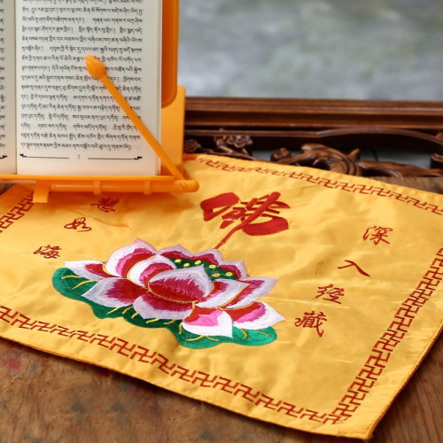 加厚蓋經布刺繡包經布經書架布佛教用品繡品經輪蓮花五張