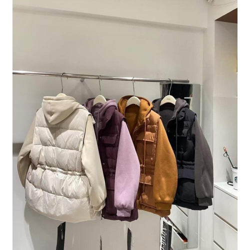 現貨 闆娘實拍 M001144可分開穿搭 磨毛拉鍊連帽外套 羽絨背心真兩件套