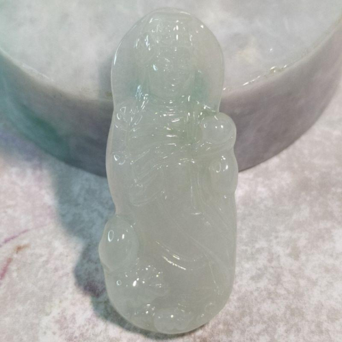 ?天上聖母?天然緬甸玉A貨翡翠-白冰 精雕 媽祖/站媽祖 現貨特價 翡翠媽祖 媽祖玉佩玉墬項鍊墬子【白沙屯媽祖 大甲媽】