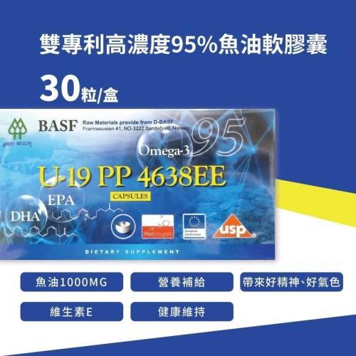 U-19 PP 4638EE 雙專利高濃度95%魚油軟膠囊 30粒/盒