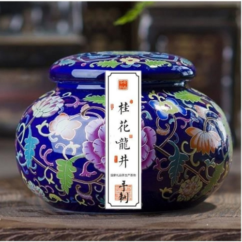 杭州特產西湖龍井桂花綠茶35g小罐子古法窨製茶送布袋