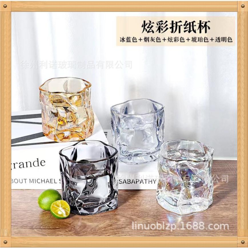 扭曲威士忌杯 Ins簡約 日式扭扭杯 方形玻璃水杯 扭曲威士忌杯 異行杯子玻璃杯咖啡杯炫彩彩虹不規則玻璃杯