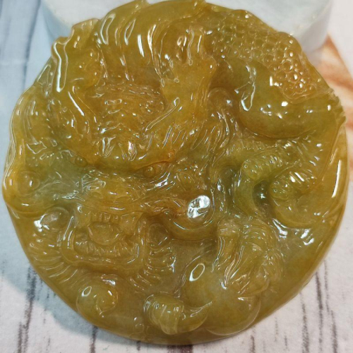 ?龍行天下?天然緬甸玉 A貨翡翠-黃翡 鐲心料 精雕 龍牌 龍圓牌 附證書 現貨實拍優惠特價【92jade 遇見善緣】