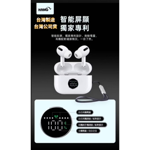 ?【HANG】台灣製造W01智能顯示藍牙耳機 ANC主動降噪藍牙5.3 無線充電HiFi音質音畫同步高清通話耳機