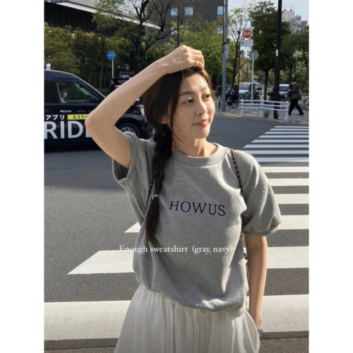 HOWUS套裝 韓國ins透氣字母刺繡短袖圓領針織衛衣T恤上衣 褲裙 休閒短褲裙 套裝 上衣 清爽有氣質 私留款 很實穿