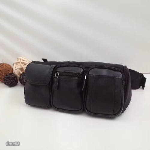 普拉達Prada三角標男士單肩包 腰包胸包多用 原版降落傘面料配原版牛皮兩用高端大氣進口面料細節做工精緻