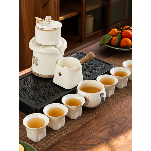 羊脂玉瓷自動功夫茶具禮盒裝家用辦公懶人磁吸泡茶壺茶杯輕奢高檔