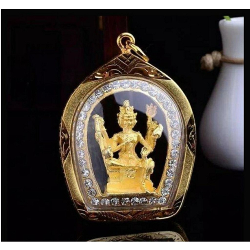 泰國佛牌正品，四面佛18K金鑽面強效型項墬，龍波三安開光，助愛情、事業、財運、健康皆圓滿，H01