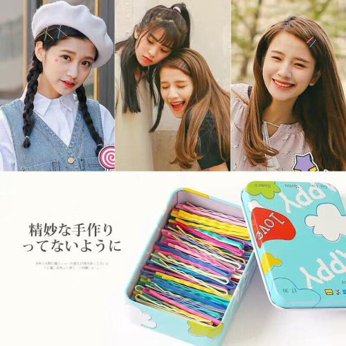 韓 少女 可愛 泫雅 同款 彩色 盒裝 50入 髮夾 一字夾