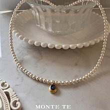 項鍊【MONTE TE手作飾品】天然手工貝殼仿珍珠鋯石貝母深藍色吊墜項鍊