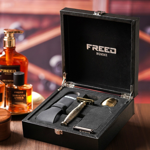 【FREED】尊爵四件組雙刃刮鬍刀禮盒 -仿古銅蝕刻雕花