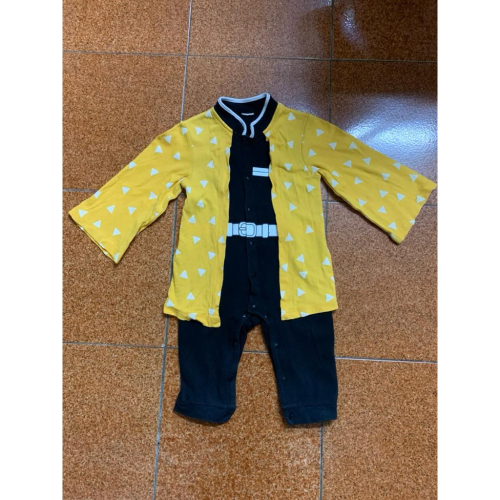 二手 鬼滅之刃 cosplay 我妻善逸 幼童連身衣 角色扮演 包屁衣 兒童純棉 90cm 動漫 萬聖節 聖誕節