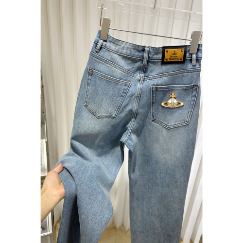Vivienne Westwood 牛仔褲 高腰顯瘦 經典土星刺繡 百搭長褲 土星?刺繡設計直筒牛仔褲 是最好穿的直筒