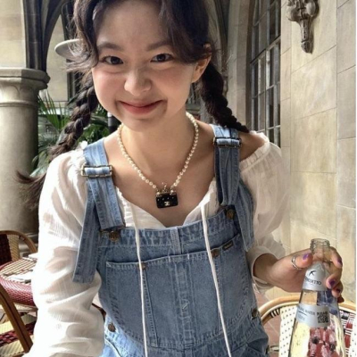ᴷᴼᴿᴱᴬ ??寬鬆直筒顯瘦牛仔背帶褲